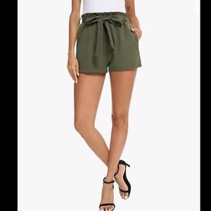 Olive army green casual paper bag style shorts